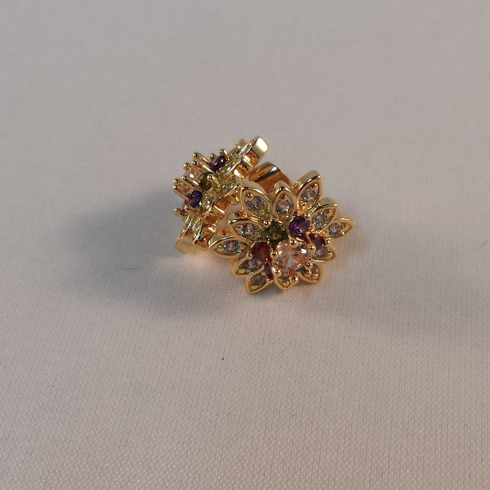 18K Gold Red Topaz Zircon Flower Stud Earrings GF - Picture 2 of 3